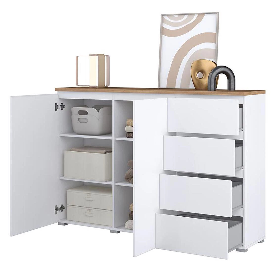Modo komoda 150x34,5x100,3 bela/hrast