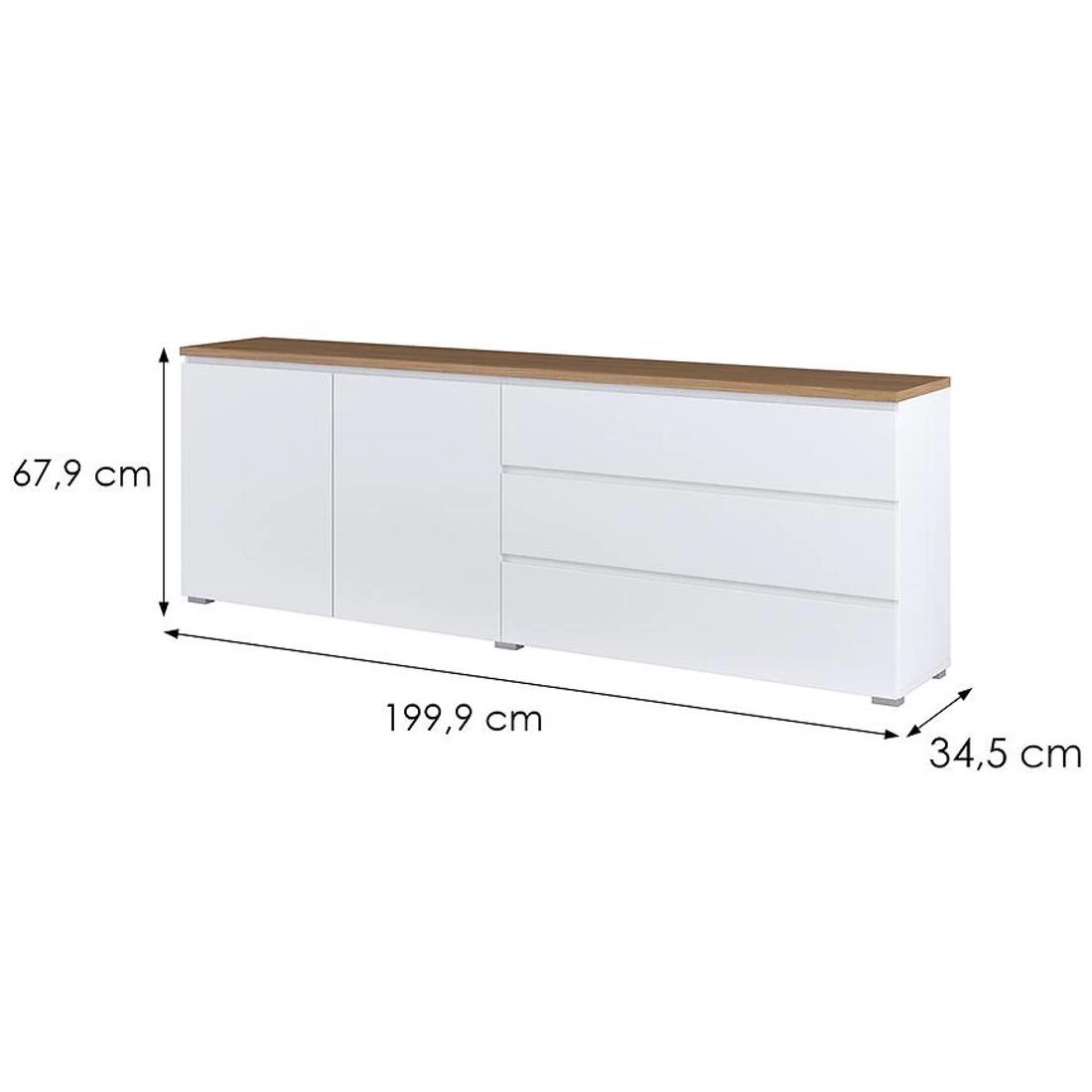 Modo komoda 199,9x34,5x67,9 bela/hrast