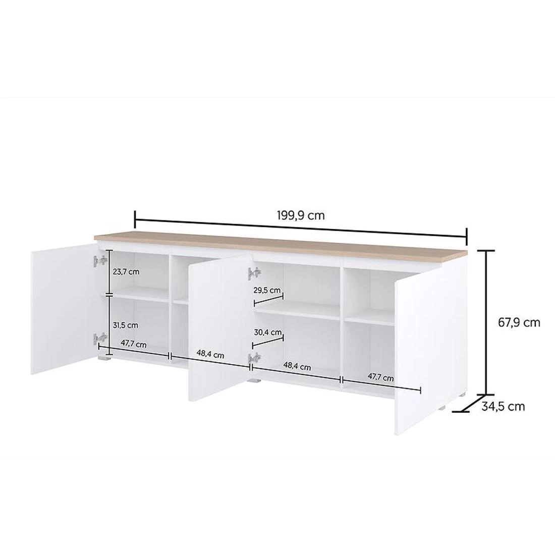 Modo komoda 199,9x34,5x67,9 bela/hrast
