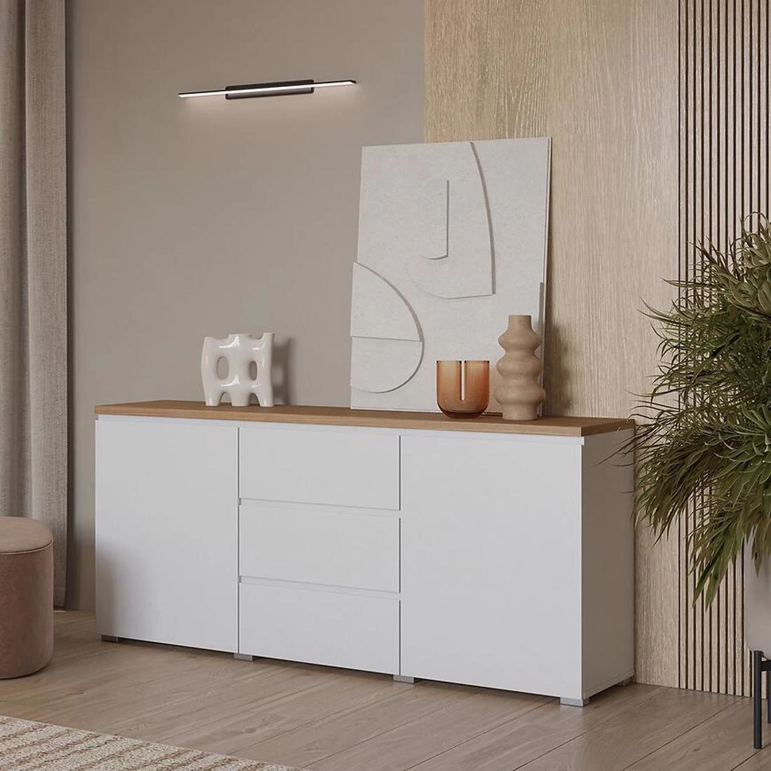 Modo komoda 150x34,5x67,9 hrast/bela