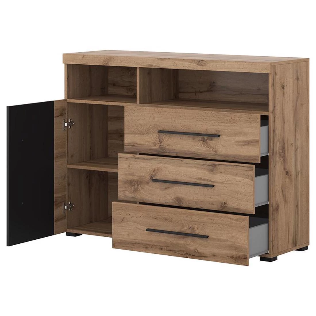 Roger komoda 119x39x92 hrast/crna