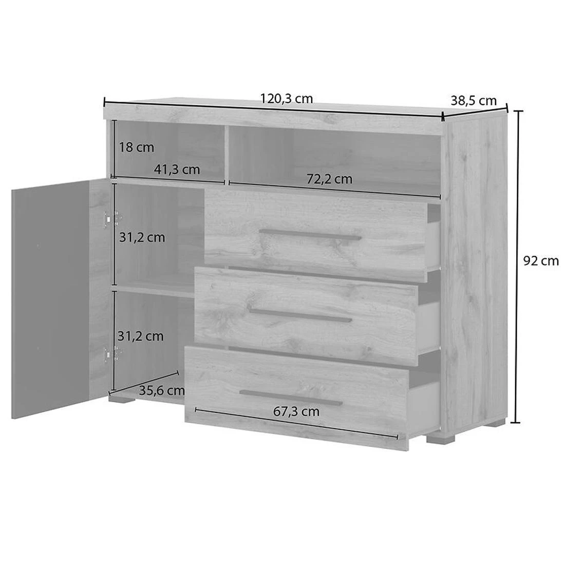 Roger komoda 119x39x92 hrast/crna