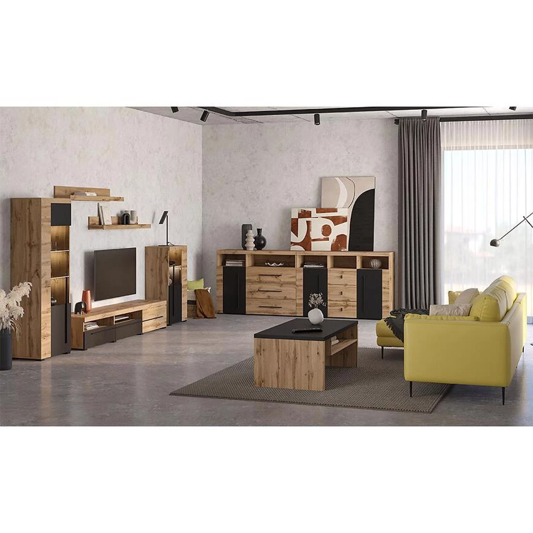 Roger komoda 119x39x92 hrast/crna