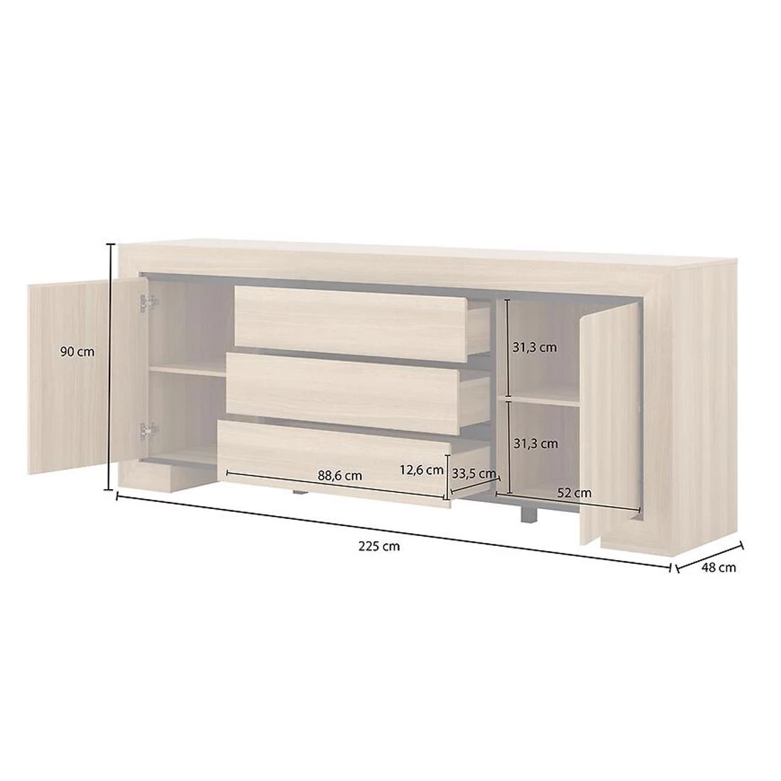 Cuba komoda 225x48x90 hrast