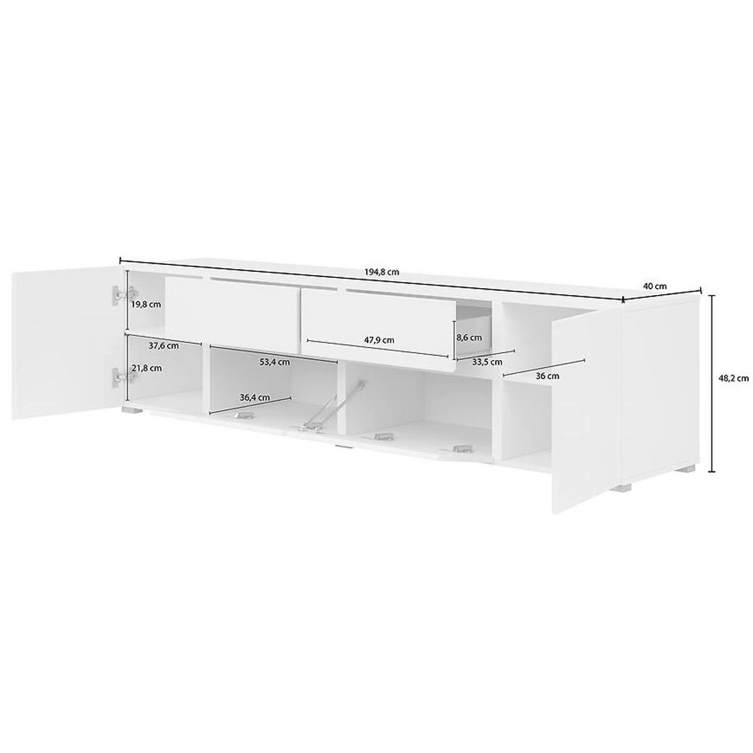 Asymetric TV komode 195x40x48 bijela