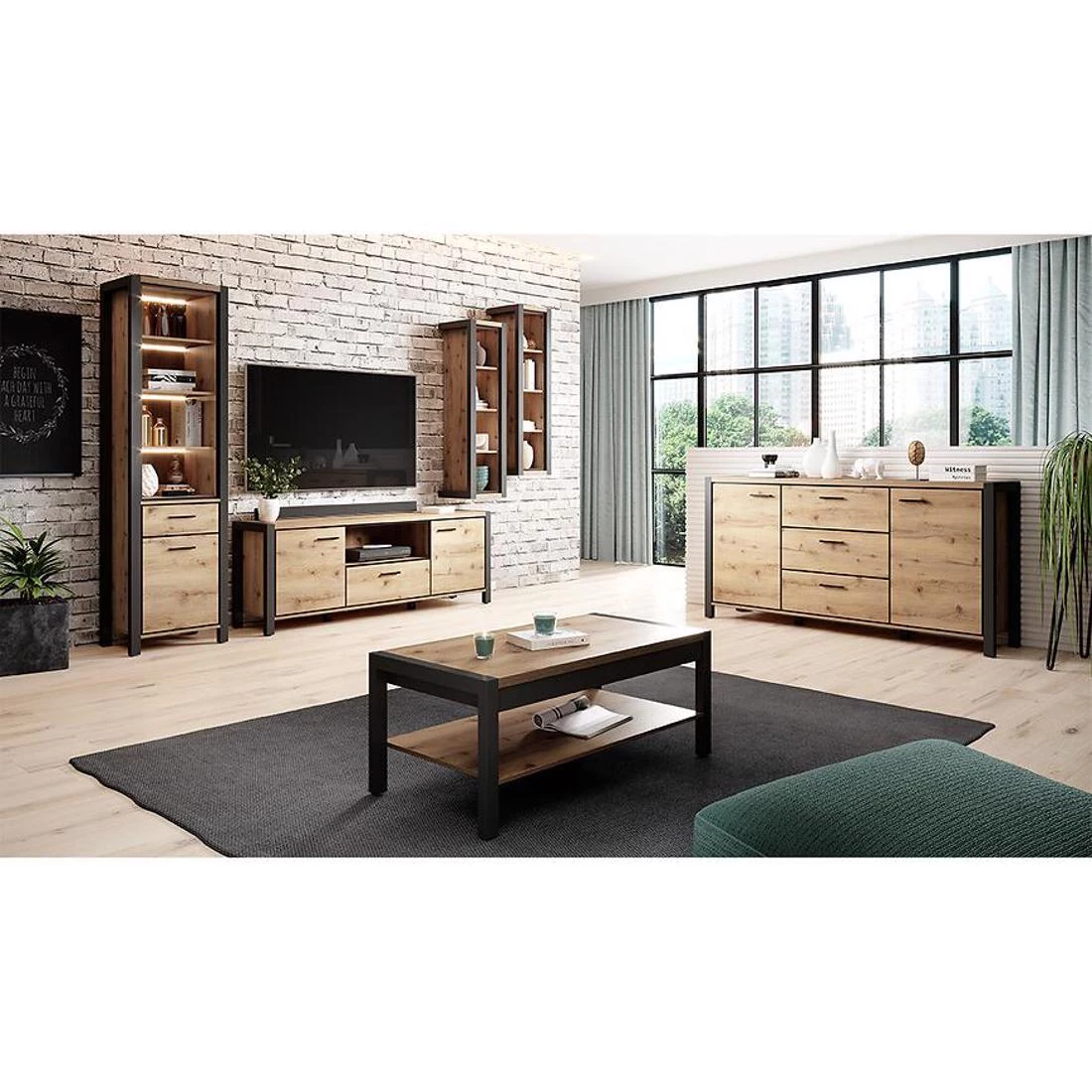 Aktiv komoda 180x32x109 hrast/crna