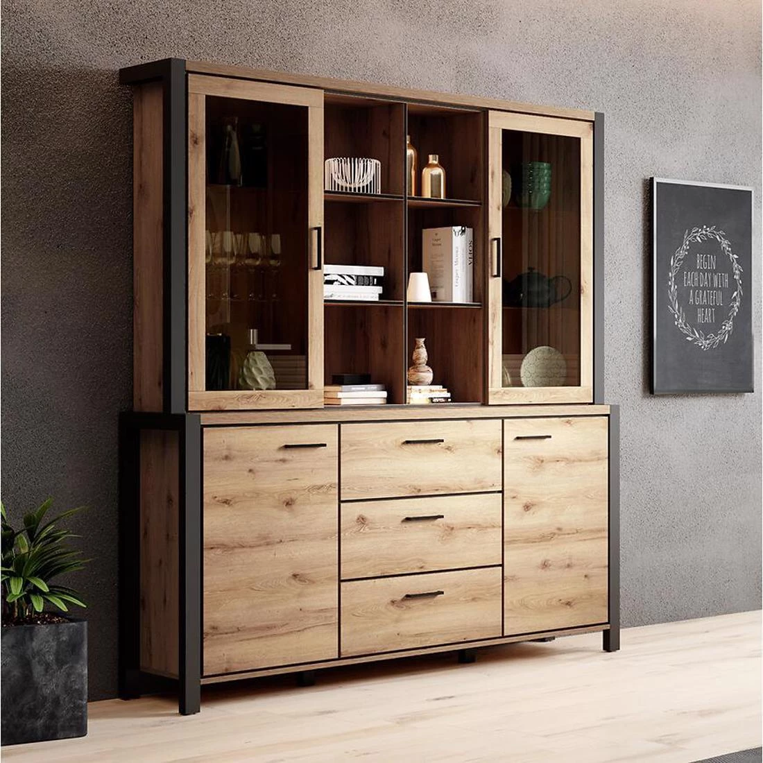 Aktiv komoda 180x41x200 hrast/crna