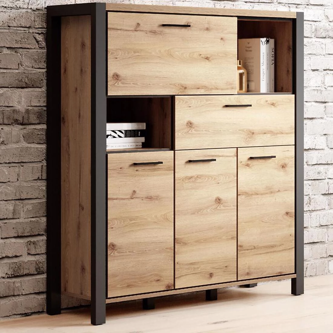 Aktiv komoda 112x41x140 hrast/crna
