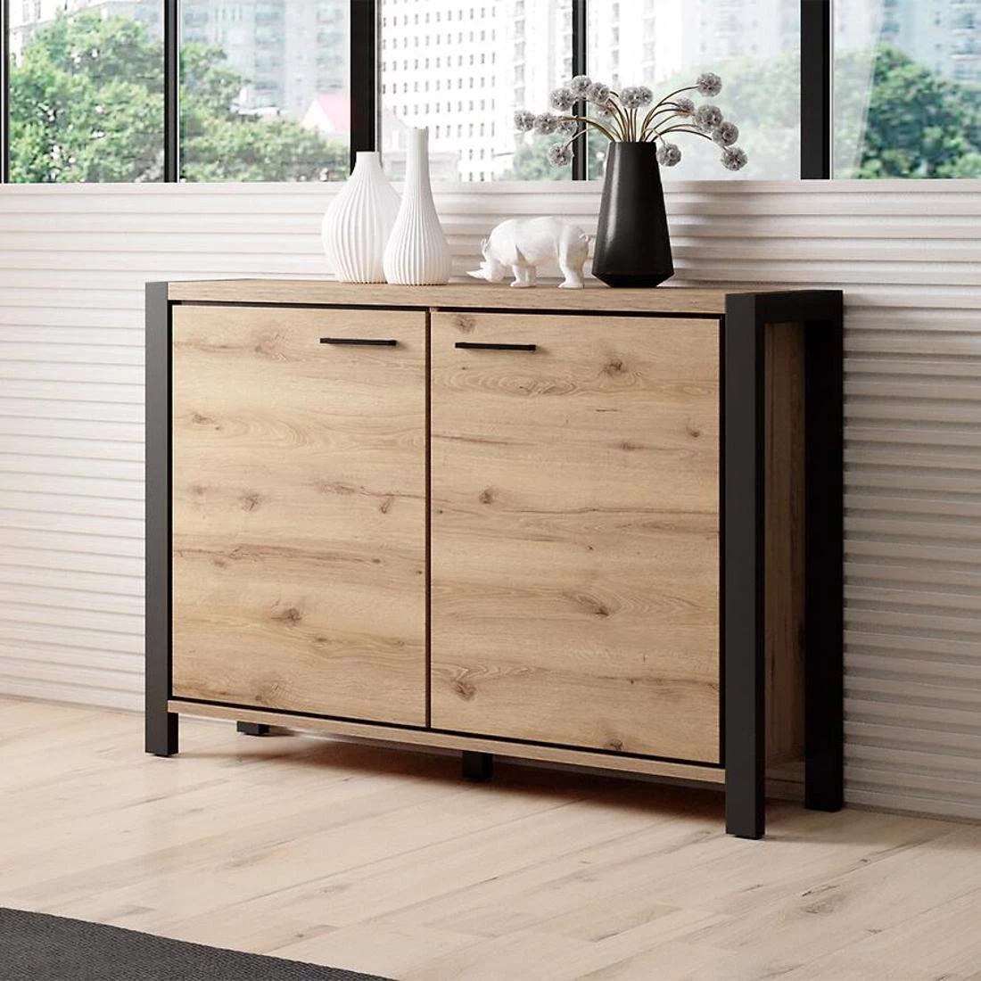 Aktiv komoda 112x41x91 hrast/crna