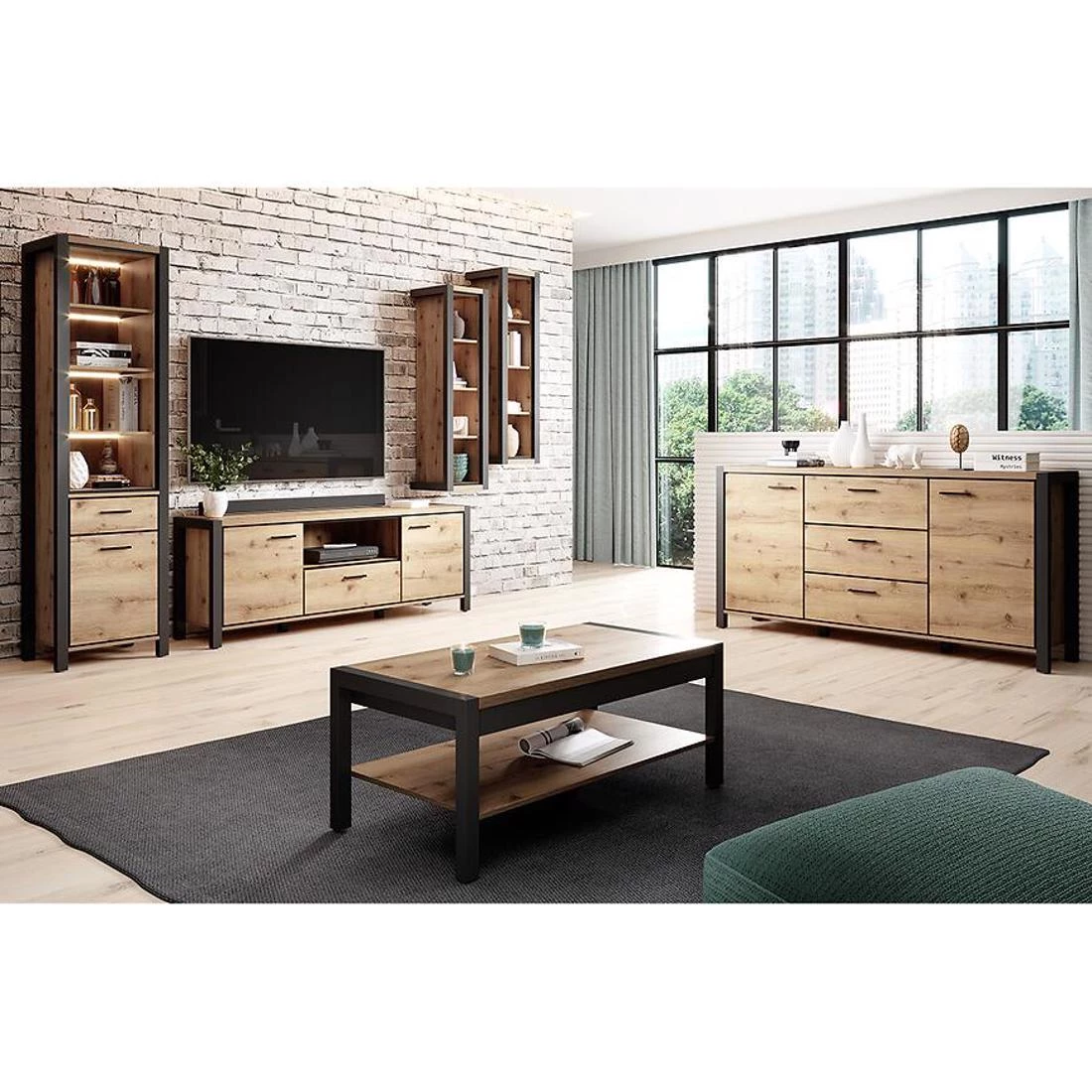 Aktiv komoda 112x41x91 hrast/crna