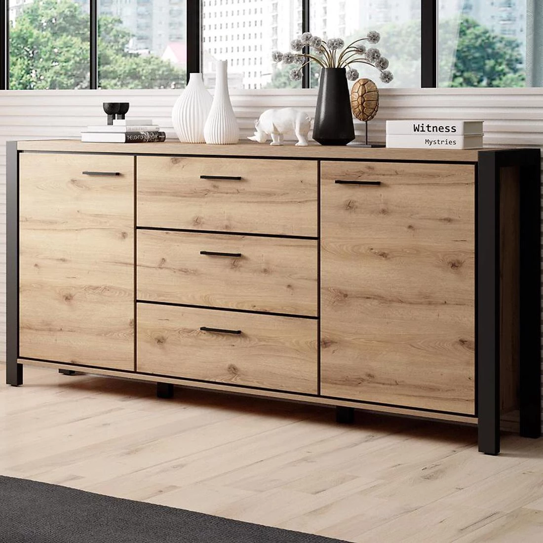 Aktiv komoda 180x41x91 hrast/crna