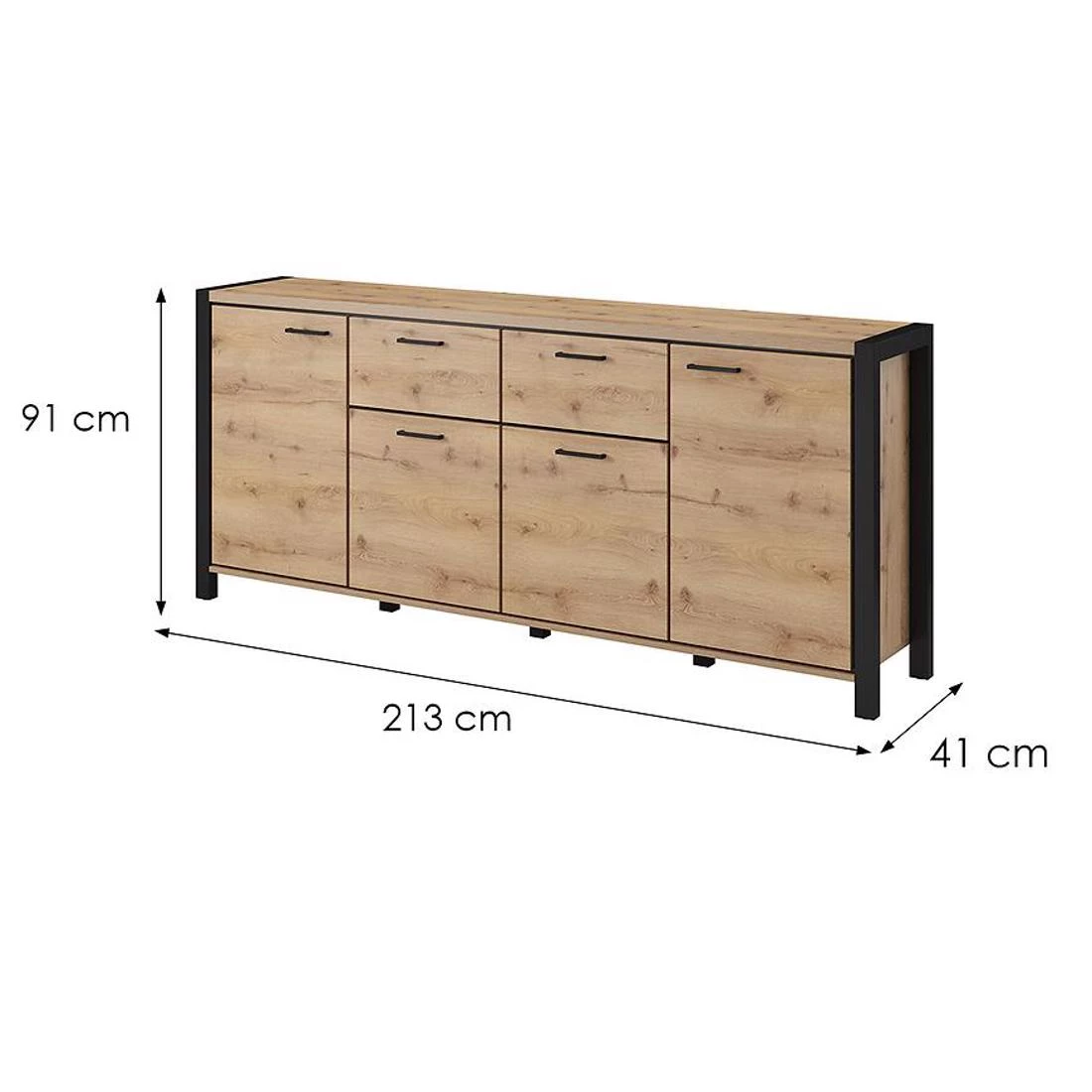 Aktiv komoda 213x41x91 hrast/crna