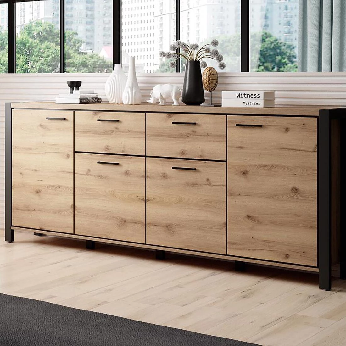 Aktiv komoda 213x41x91 hrast/crna