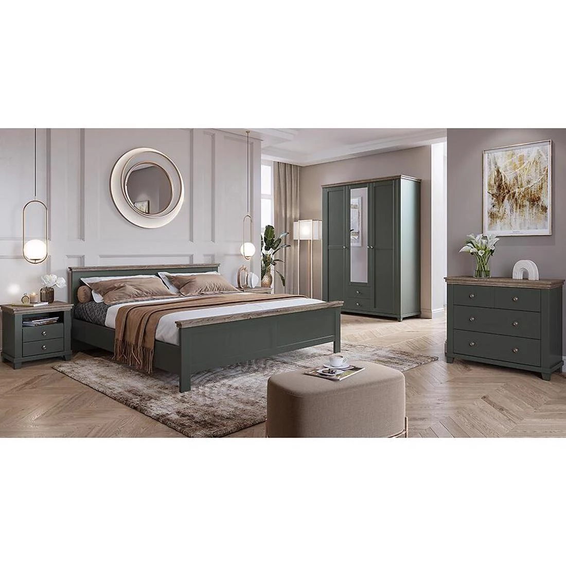 Evora komoda 90x42x81 hrast/zelena