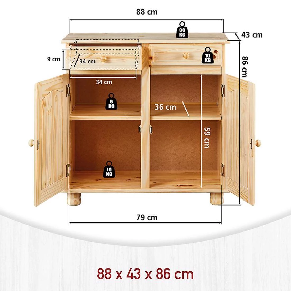 Pamina komoda 88x43x87 natur