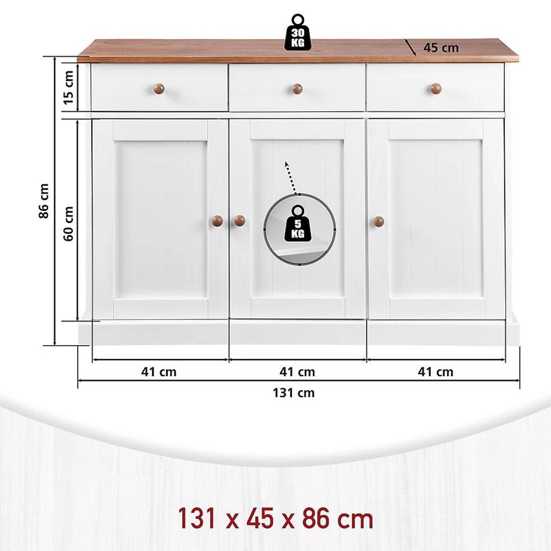 Westerland komoda 131x45x86 bela