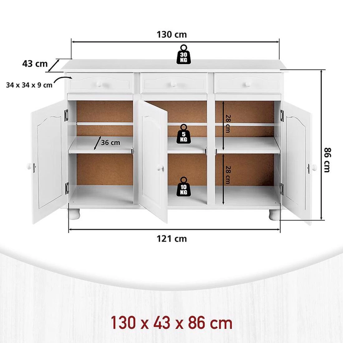Livio komoda 130x43x87 bela