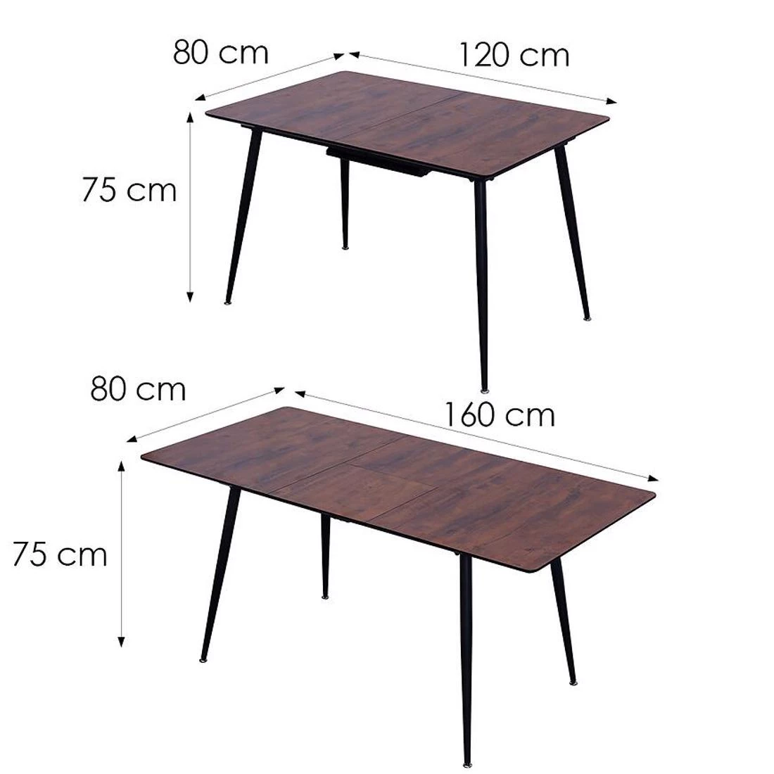 Remy stol 120/160x80x76 cm tamnosmeda/crna