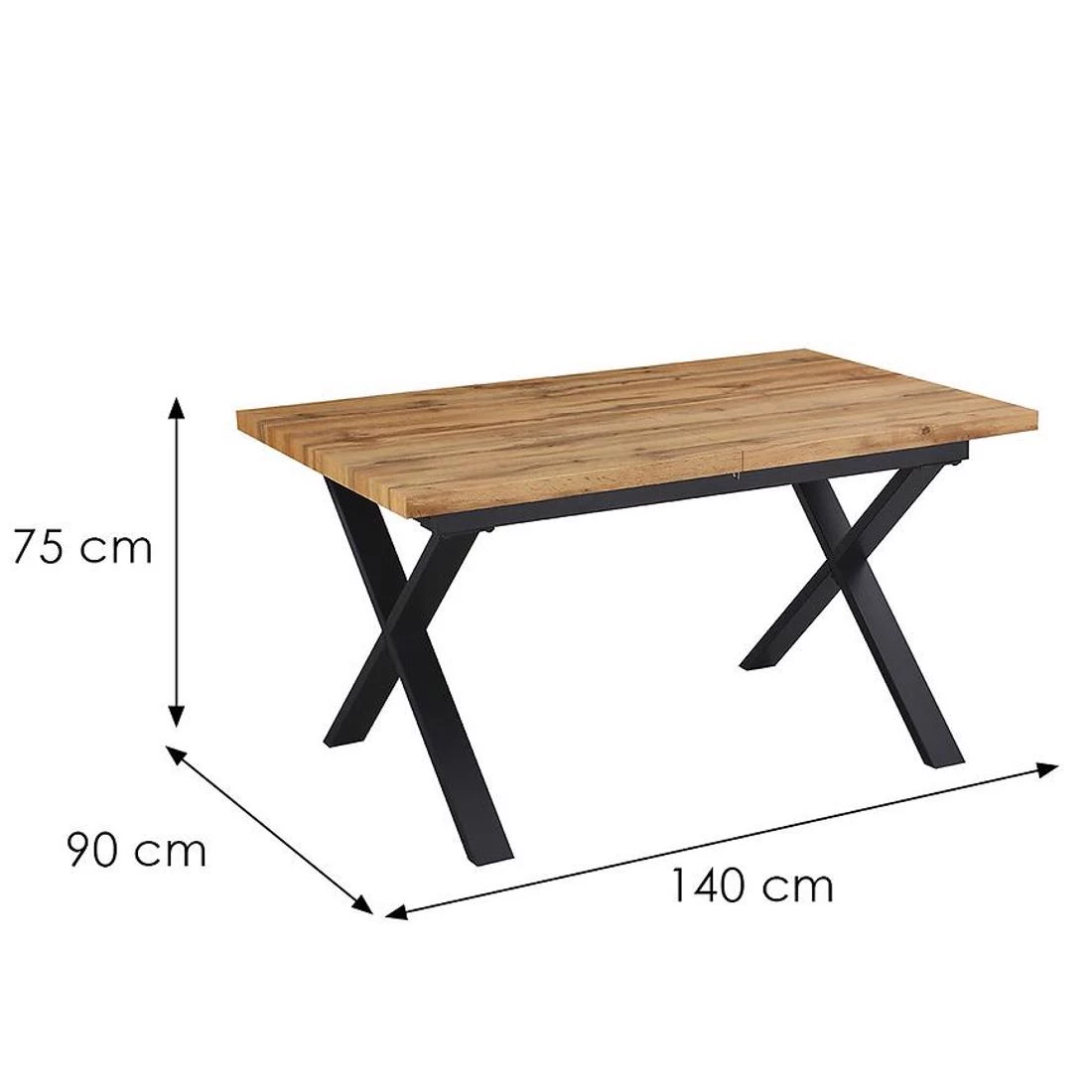 Idaho stol 140/180x90x75 cm prirodna boja drveta/crna