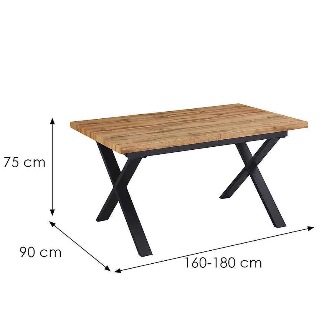 Idaho stol 160x90x75 cm prirodna boja drveta/crna
