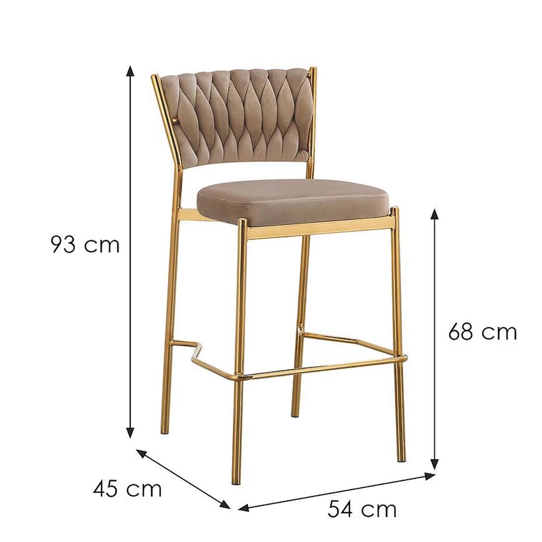 Glamour barska stolica 54x45x68/93 cm bež/zlatna