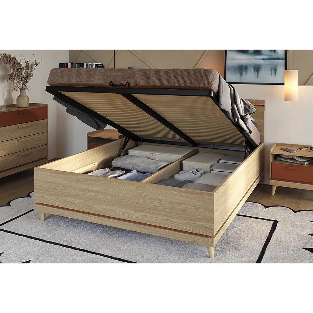 Scandi 51 krevet sa prostorom za odlaganje 165x207x100cm hrast