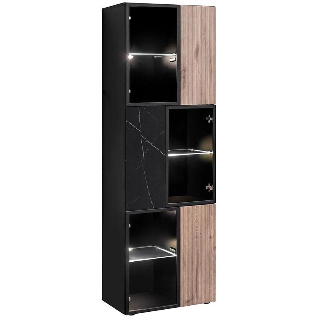 Cannes vitrina 60x40x182 cm crna/mramorno crna/hrast