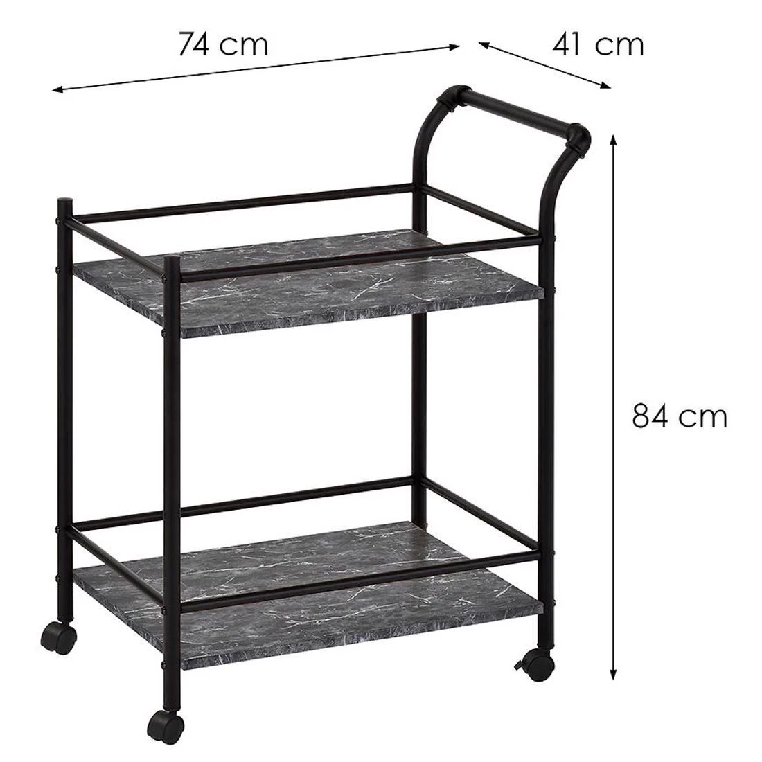 Kuhinjska kolica 74x41x84 cm crni mramor/crna