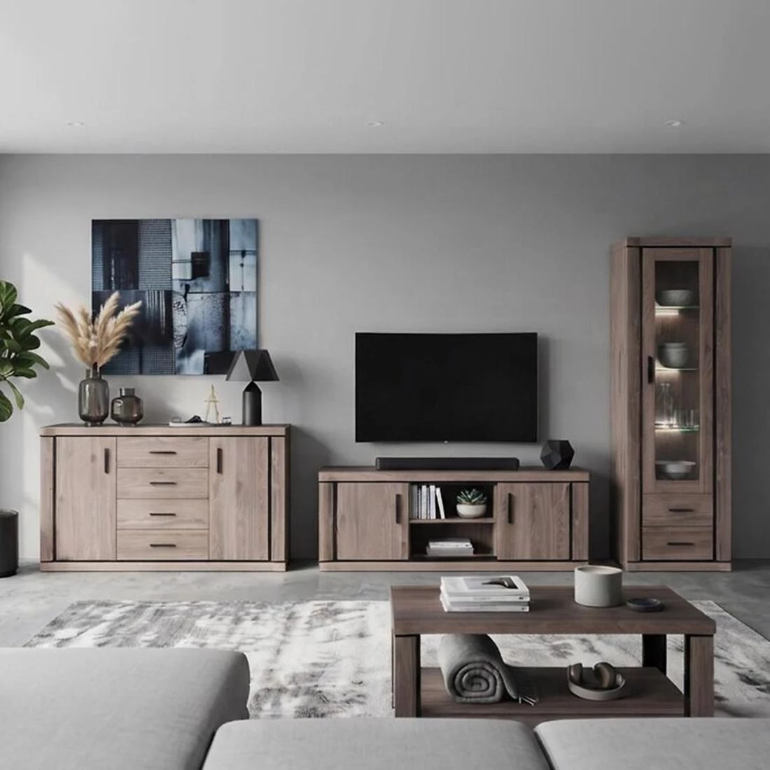 Dallas vitrina 97x42x195 cm Boja hrasta/tartufa