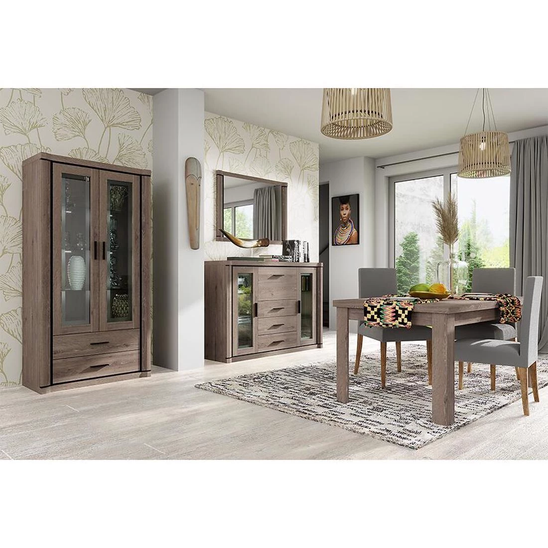 Dallas vitrina 97x42x195 cm Boja hrasta/tartufa