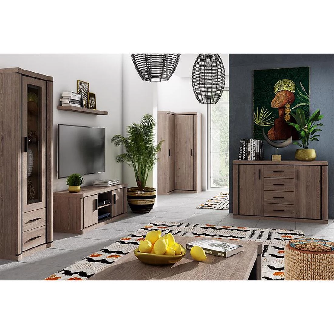 Dallas vitrina 97x42x195 cm Boja hrasta/tartufa
