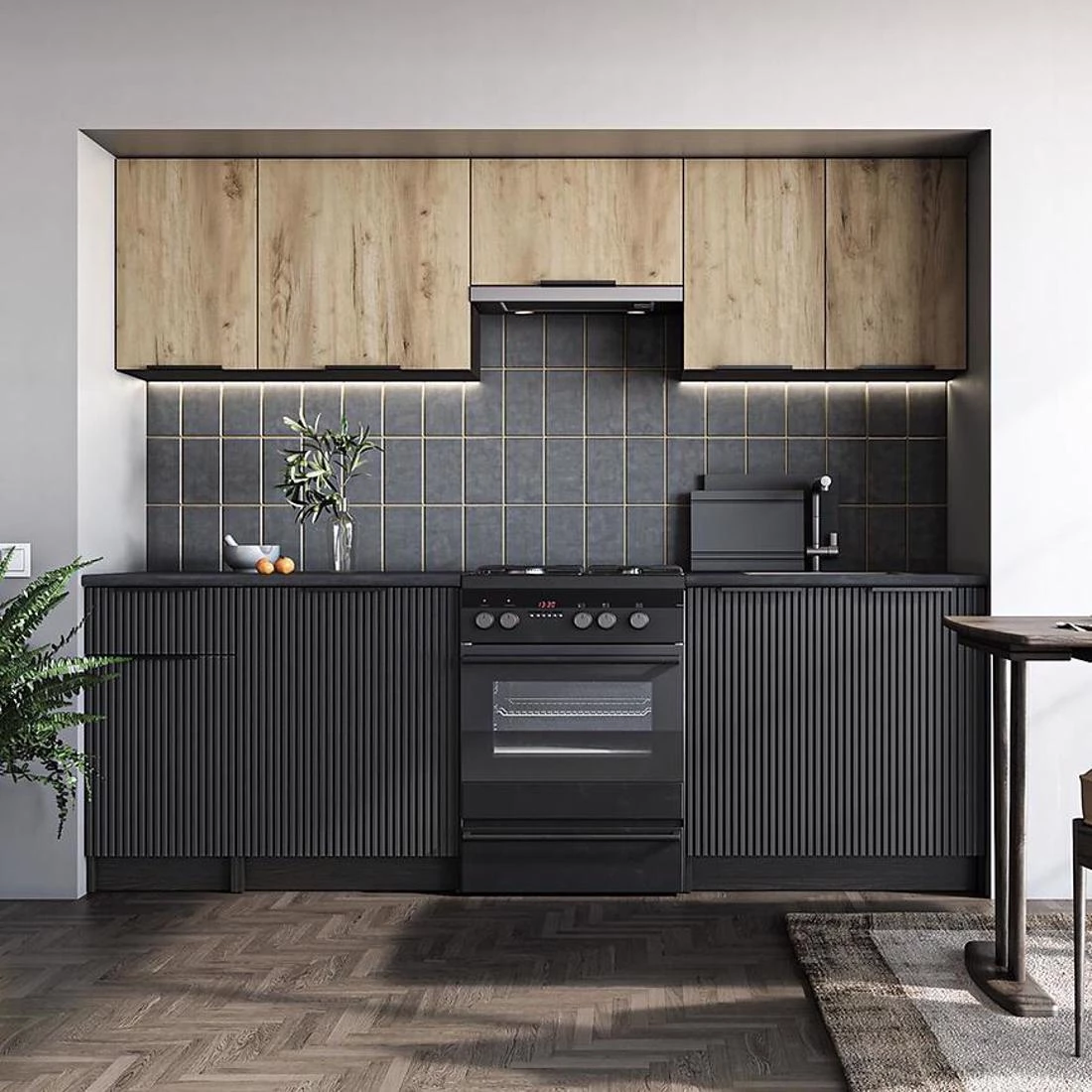 Emma blok kuhinja 240x60x200 ZB artisan/crna/karbonsko drvo