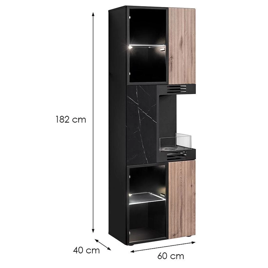 Cannes vitrina 60x40x182 cm crna/mermerno crna