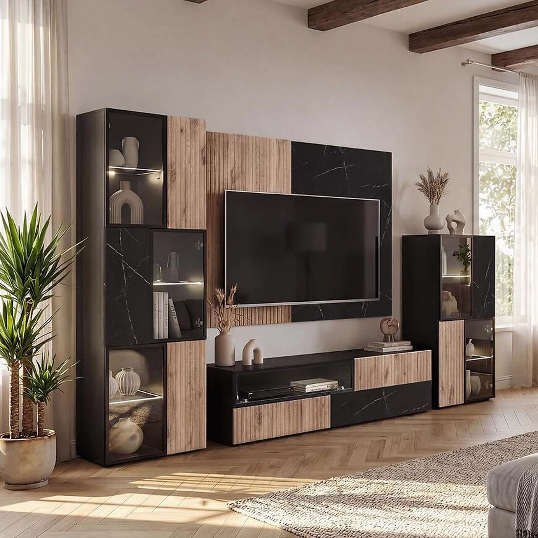 Cannes vitrina 60x40x182 cm crna/mermerno crna