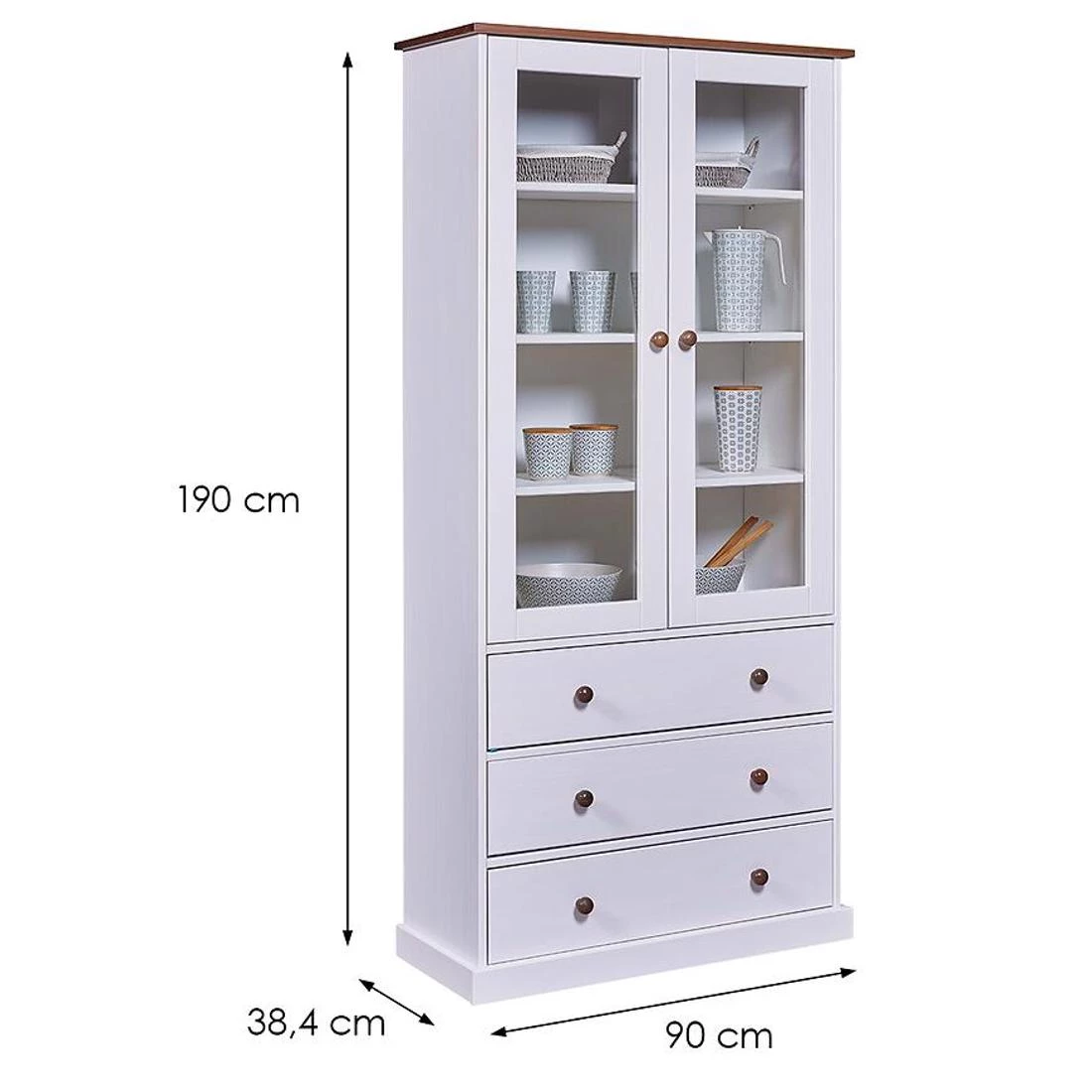 Wl10 vitrina 2V+3F. 90x38,4x190 cm bela