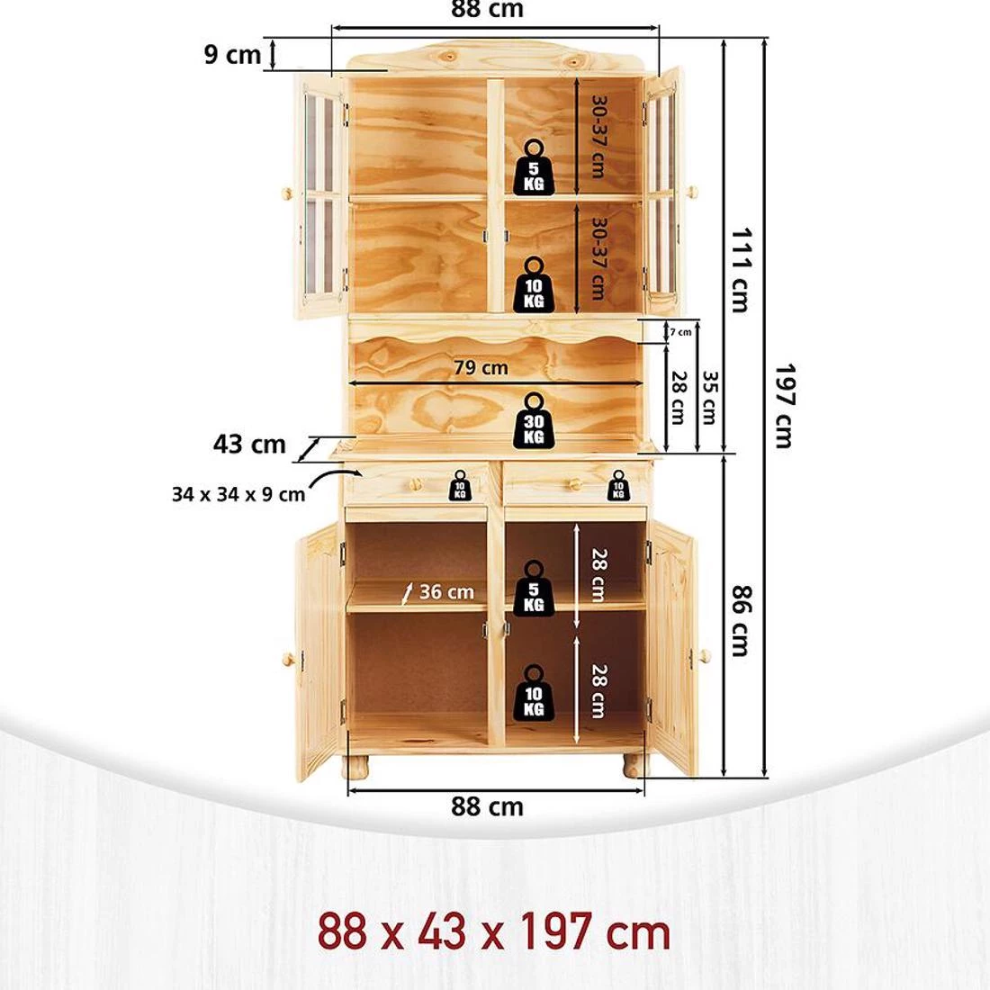 Alicante vitrina 4V. 88x32x198 cm toskanski bor