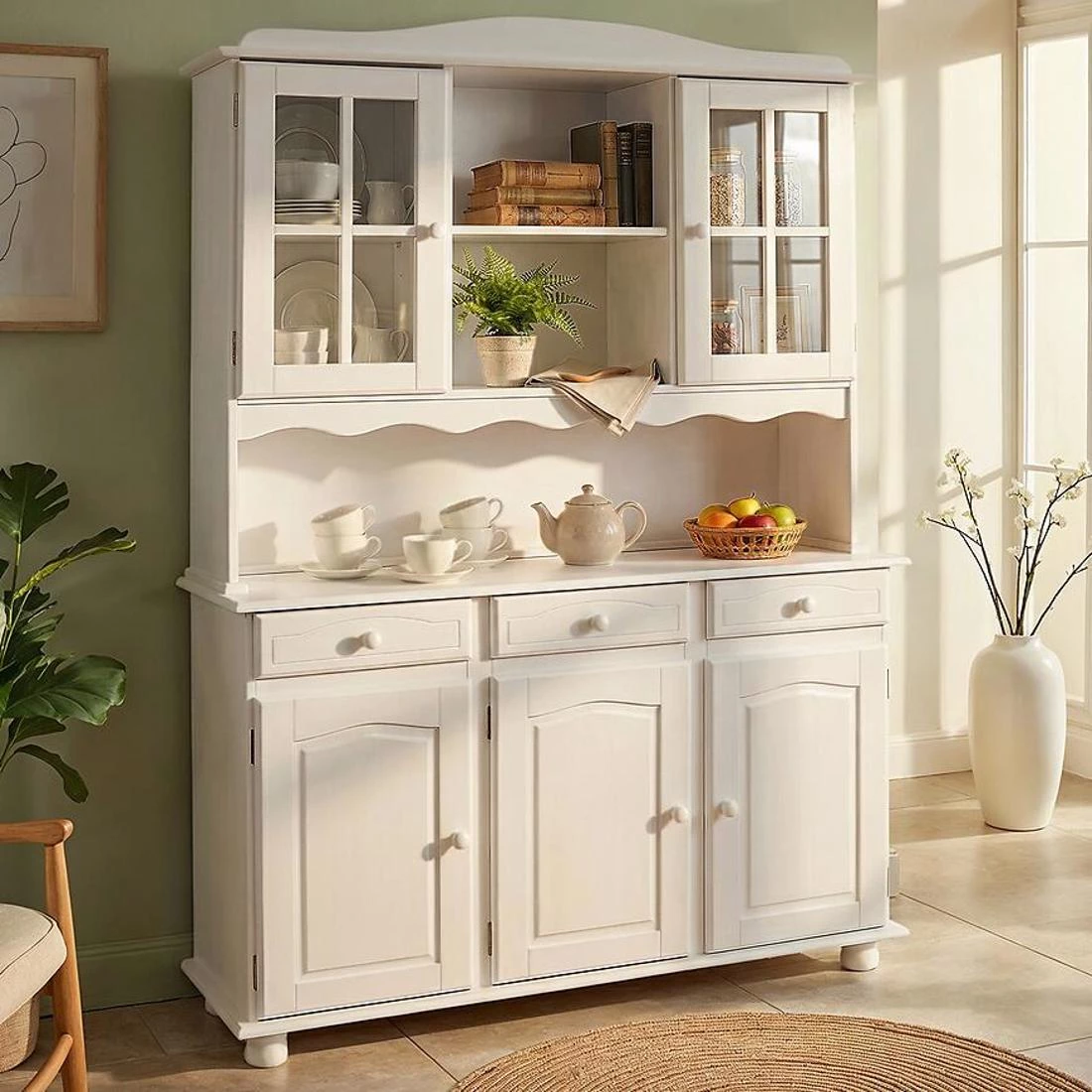 Siena vitrina 5V+3F. 130x32x198 cm bela