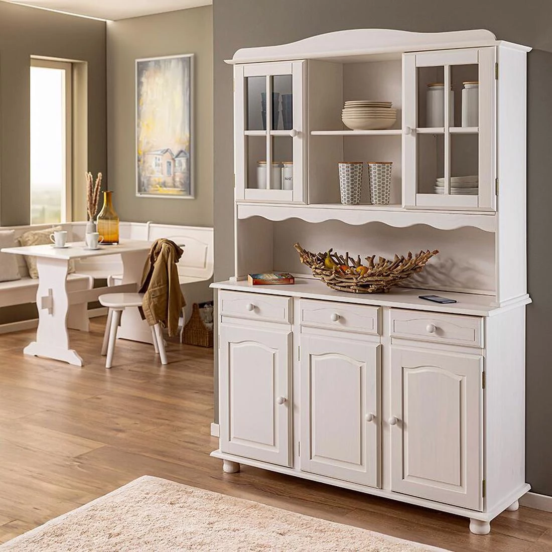 Siena vitrina 5V+3F. 130x32x198 cm bela