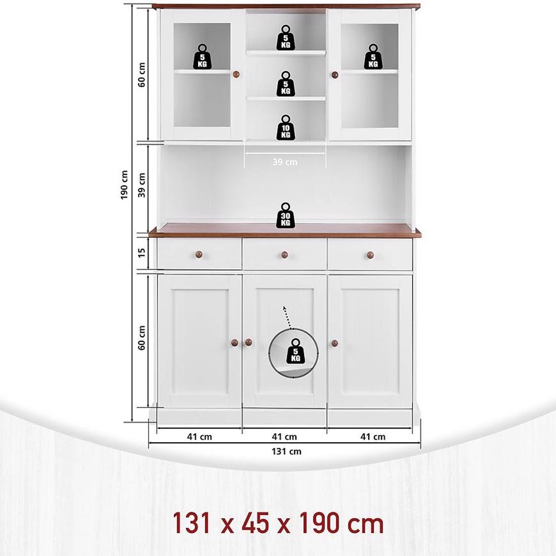 Westerland vitrina 5V+3F. 131x45x190 cm bela