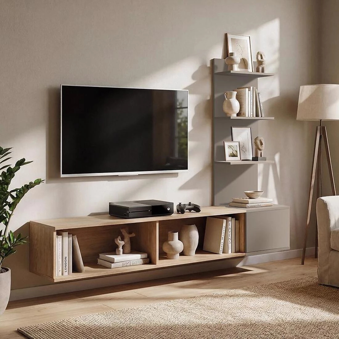 Joy regal 180x40x130 cm cremona hrast/glineno siva