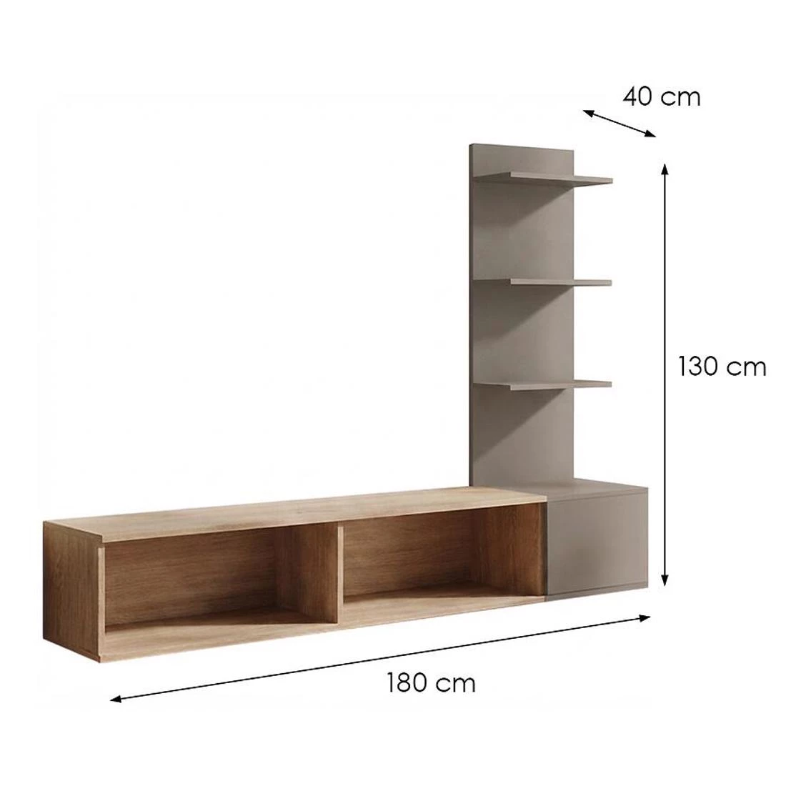 Joy regal 180x40x130 cm cremona hrast/glineno siva