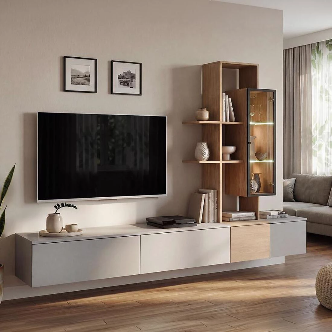 Leo regal 240x40x160 cm siva/cremona hrast