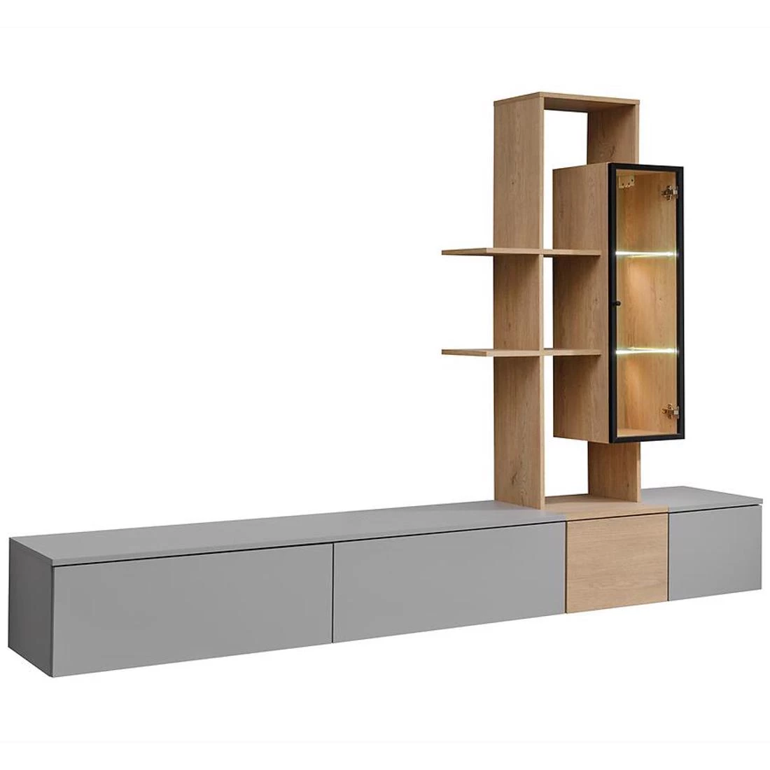 Leo regal 240x40x160 cm siva/cremona hrast