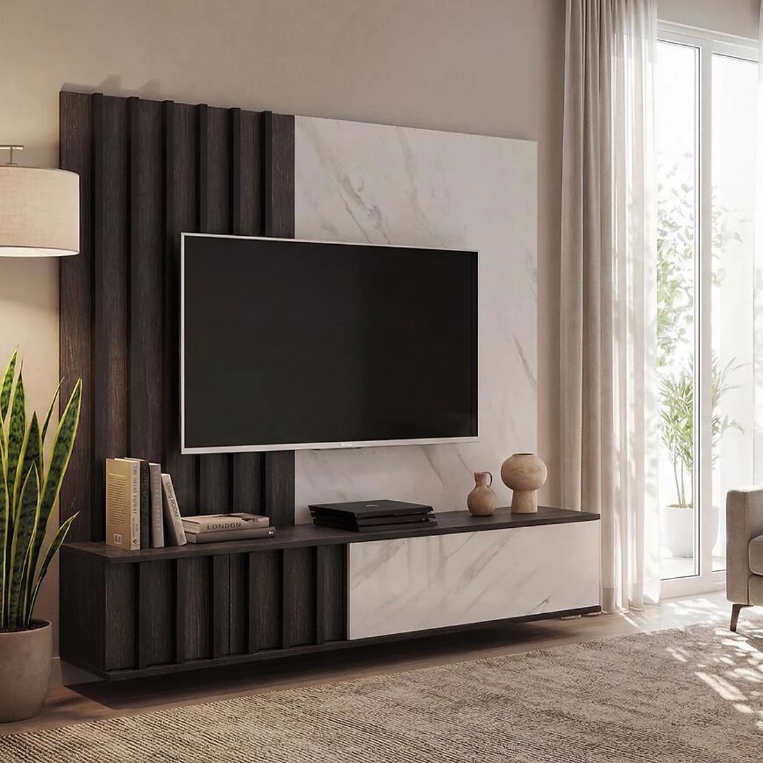 Noir regal 160x35x148 cm grafit hrast/mermerno crna