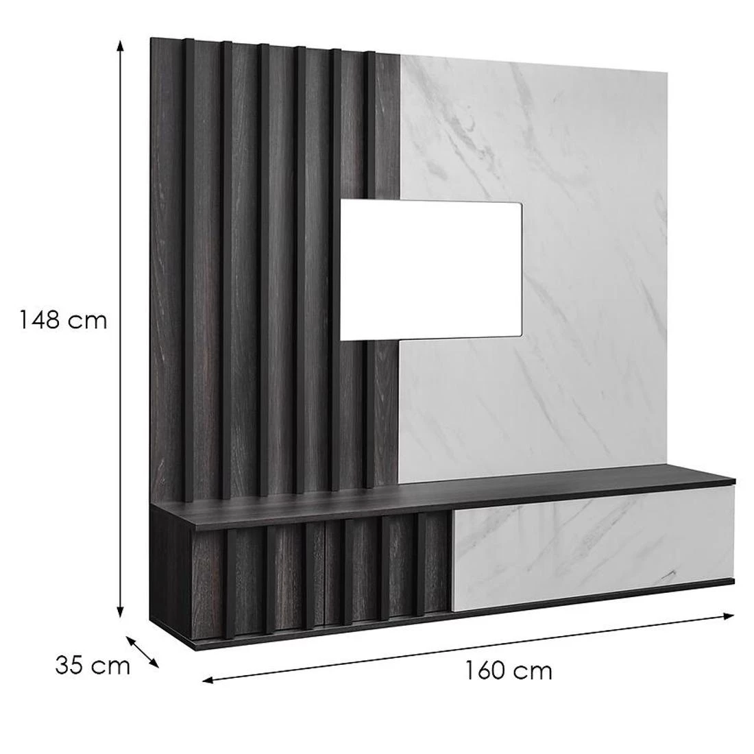 Noir regal 160x35x148 cm grafit hrast/mermerno crna