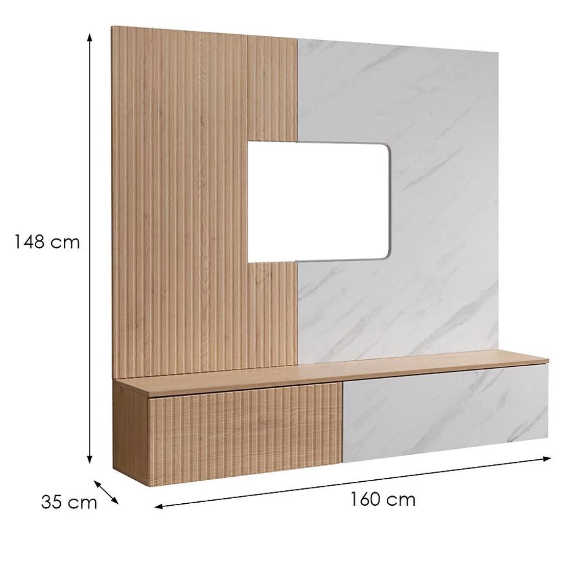 Noir regal 160x35x148 cm cremona hrast/beli mermer