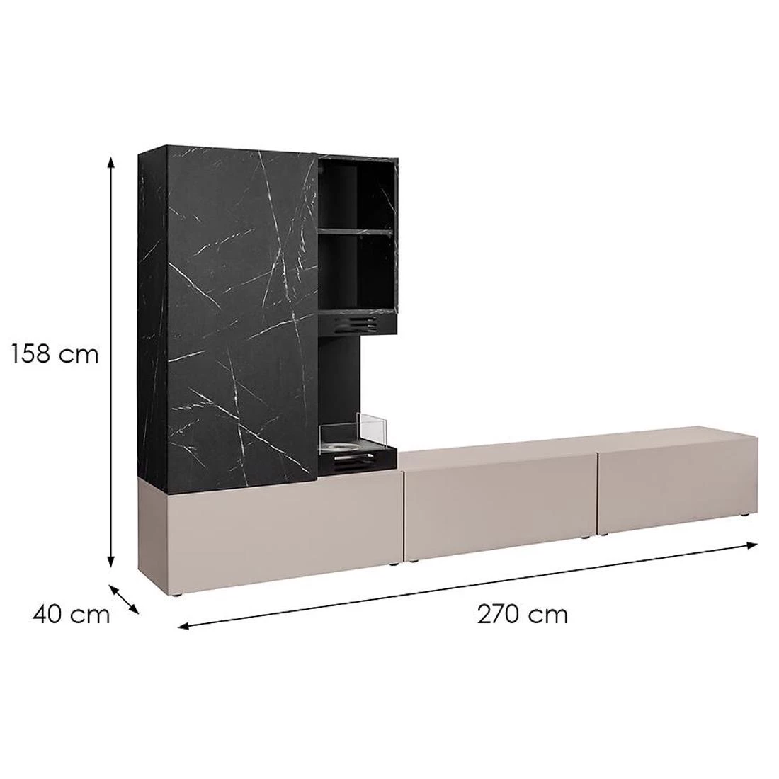 Gina regal 270x40x158 cm siva/crni mermer