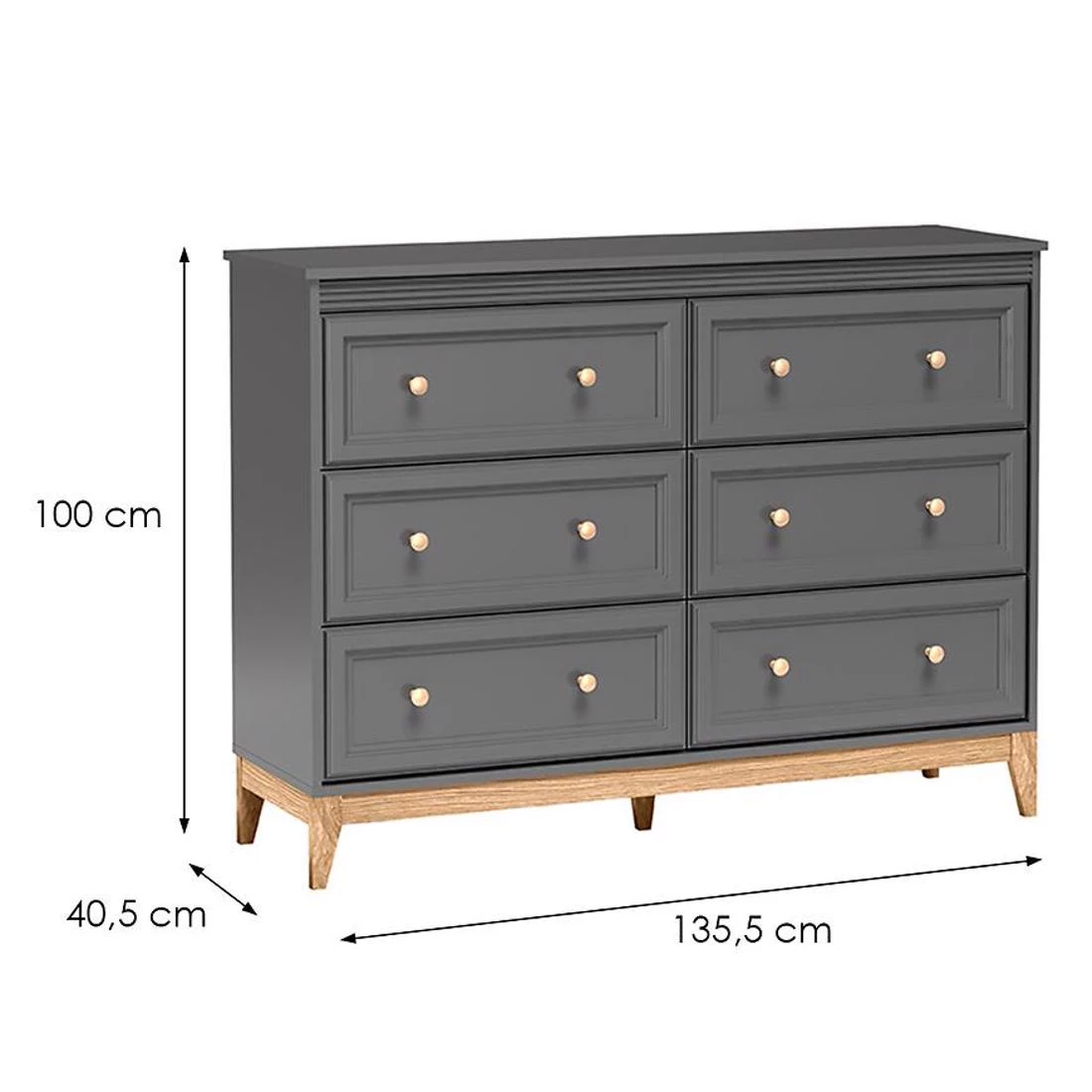 Terra komoda 6 fioke 135,5x40,5x100 cm siva