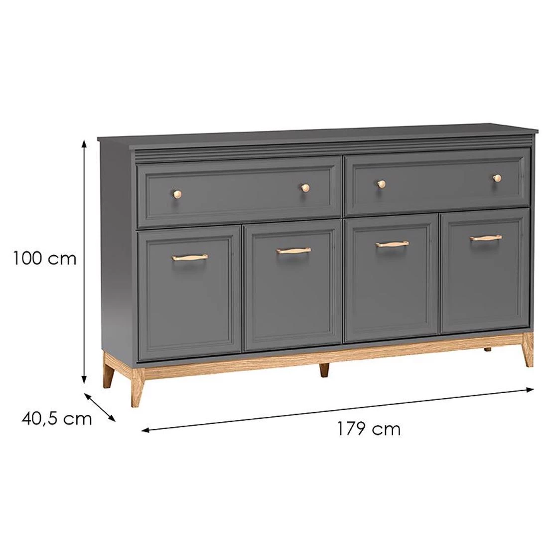 Terra komoda 4 vrata + 2 ladice 179x40,5x100 cm siva