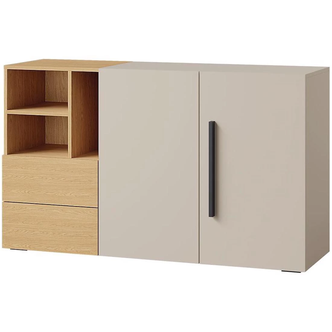 Lorin komoda 2 vrata + 7 fioke + 3 otvora 135x40x80 cm kašmir/ hrast